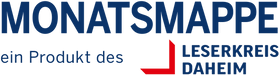 Schriftzug "Monatsmappe" und "ein Produkt des" und Logo des Leserkreis Daheim mit einem roten Winkel.