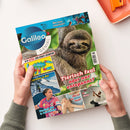 Titelblatt des Magazins „Galileo Genial“ mit großem Foto eines Faultiers vor grünem Hintergrund, roter Schrift „Tierisch faul oder nur entspannt?“ und weiteren Themenfeldern wie „Gletscher in Not“, „Was kann Laserlicht?“, „Was ist dieser Fleck?“ sowie „Frauenpower im Handball“. Oben links das runde „Galileo Genial“-Logo auf blau-weißem Hintergrund, unten eine weibliche Handballspielerin und eine männliche Person beim Klettern.