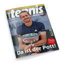 Titelbild des „tennis MAGAZIN“ mit einem männlichen Tennisspieler in dunkelblauem Shirt, der einen silberfarbenen Pokal mit beiden Händen hält und in die Kamera blickt. Schriftzüge: „Da ist der Pott!“, „ROLAND GARROS SPEZIAL“, „ALEXANDER ZVEREV“, „SCHUHTEST – Die besten Modelle für Sandplätze“, „BUNDESLIGA – Warum sie für Spitzenspieler attraktiv ist“ sowie Kopfleiste „SEIT 50 JAHREN DIE NR. 1“.