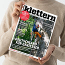 Titelblatt des Magazins „klettern – Abenteuer | Lifestyle | Sport“, gehalten von einer Person in beigefarbenem Pullover vor neutralem Hintergrund. Auf dem Cover ein Foto eines kletternden Mannes an einer grauen Felswand mit orangefarbener Hose, blauem Oberteil und Helm. Textaufschriften: „DEUTSCHLAND FÜR GENIESSER“, „YOSEMITE IN CHILE“, „TÜRKISCHE RIVIERA“, „LEICHTE AUSRÜSTUNG“ und „DIE TO-TO-DO LISTE“.