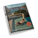 Magazin „GOODLIFE – Das Magazin für Wohnen & Design, Kultur & Kulinarik, Stil & Reise“ mit Sommermotiv auf dem Cover: eine weibliche Person in Sonnenbrille und Badeanzug liegt auf einer Liege im Pool vor Palmen und Meerblick. Aufschrift: „DIE GROSSE SOMMEREDITION“, darunter Themen wie „KOPENHAGEN: DAS PERFEKTE WOCHENENDE“, „AUF MYKONOS“, „LOUIS VUITTON: 130 JAHRE DESIGNSPRACHE“.