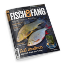 Titelblatt des Magazins „Fisch & Fang“ mit zwei nebeneinander liegenden Fischen auf dunklem, genetztem Untergrund. Überschriften in Weiß und Orange, darunter „Aal modern – Mit Köfi-Kopf am T-Rig“, „Schichtwechsel“, „Räuchern“ und „Fallensteller“. Oben der Schriftzug „Das Erlebnis-Magazin für Angler“, unten rechts kleine Abbildung eines weiteren Heftes mit dem Hinweis auf einen Extra-Teil.