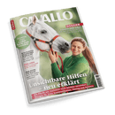 Cavallo Magazin-Cover: Eine lächelnde Frau in grünem Oberteil hält liebevoll den Kopf eines weißen Pferdes mit orangefarbenem Halfter. Schlagzeile: Unsichtbare Hilfen – neu erklärt.