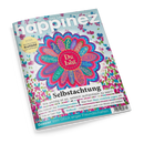 Titelblatt der Zeitschrift „happinez – Das Mindstyle Magazin“ mit bunter, blumenförmiger Grafik in Pink, Blau, Grün und Gelb, zentralem Text „Du bist“ und umlaufenden Wörtern wie „toll“, „einzigartig“, „wichtig“ und „geschätzt“. Überschrift: „Selbstachtung – Wie wichtig ist es, wirklich authentisch zu sein?“ Weitere sichtbare Textelemente: „Die Heilkraft des Frühlingswaldes“, „Was dein Herz wirklich sagen will“, „Dossier: Vom Glück enger Freundschaften“.
