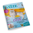 Titelbild des Katzenmagazins „Geliebte Katze“, Ausgabe Juli 2026, mit einer hellgrauen Katze in einer gelben Hängematte vor hellblauem Hintergrund. Sichtbare Texte: „Einfach cool bleiben!“, „Tapfere Katze Lini“, „Funktionale Snacks“, „Tele-Medizin“, „Psychologie: Lieben wir unsere Katzen zu sehr?“ und Rundsymbol „Europas beliebtestes Katzenmagazin“. Links oben kleines Katzenfoto im Logo.