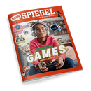 DEIN SPIEGEL Magazin-Cover: Ein lächelndes Kind mit Kopfhörern und Gamecontroller, umgeben von Spielcharakteren. Schlagzeile: Die besten Games für euch getestet.