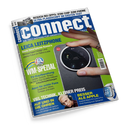 Titelblatt der Technikzeitschrift „connect“ mit blau-grünem Farbschema. Zentrales Motiv: eine Hand hält ein Smartphone mit der Aufschrift „LEICA“ und kreisförmiger Kameraeinheit. Textausschnitte: „LEICA LEITZPHONE – Beste Smartphone-Kamera“, „WM-SPEZIAL“, „Viel Technik, kleiner Preis“, „Besser als Apple“ sowie „Auf und in die Ohren“. Am oberen Rand ein Fotoapparat und die Schrift „BESUCH BEI OPPO“.