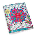 Cover des Magazins Happinez mit einer bunten Blume, die positive Wörter wie Du Bist zeigt, und der Schlagzeile Selbstachtung.