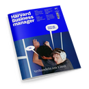 Blaues Magazincover „Harvard Business manager“ mit weißem HBR-Logo, den Themen „Wie Game Boy und Crocs zu Ikonen wurden“, „Warum Ikea Chatbots umgarnt“, „Zahlen sich immersive Erlebnisse aus?“ und „Wann es Zeit ist, Prioritäten neu zu setzen“. Darunter zwei männlich erscheinende Personen, eine mit weißer Kopfhaube; Sprechblasen enthalten „Jetzt gib schon auf …“ und „Nö.“, unten steht „Verhandeln am Limit“.