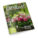 Cover der Zeitschrift Landlust mit einem großen Strauß rosa und roter Rosen. Die Hauptschlagzeile lautet Rosenfreude und es wird auf ein Rosen-Spezial hingewiesen.