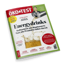 Cover der Zeitschrift ÖKO-TEST, Ausgabe Mai 2025. Das Hauptmotiv zeigt einen Energydrink, der aus einer Dose in ein Glas gegossen wird, mit der Schlagzeile Energydrinks – Koffeinkick mit Bisphenol A: Fast alle Produkte fallen durch.