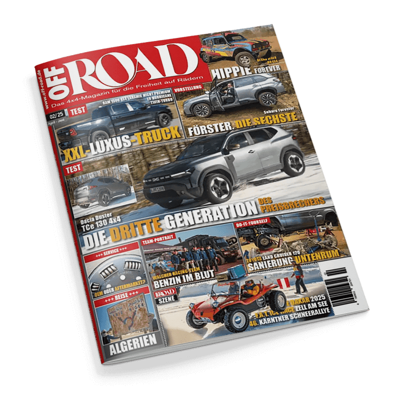 Cover des Off Road Magazins 02/25 mit einem Dacia Duster und der Schlagzeile Die dritte Generation des Preisbrechers.