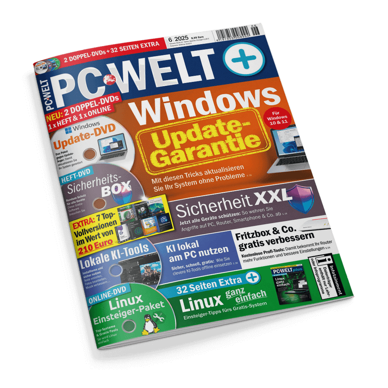 PC-WELT Cover: Windows Update-Garantie mit Laptop-Abbildung.