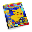 Schräg dargestelltes Pokémon-Magazin von Panini auf schwarzem Hintergrund mit großem gelbem Pikachu vor blauem, konfettimusterndem Hintergrund. Sichtbare Texte: „Pokémon“, „Highlight-Ausgabe“, „Schnapp sie dir alle!“, „4 Postkarten mit Goldprägung!“, „Mit Mega-Gewinnspiel!“, „3D-Anhänger“, „Funpack“, „XL-Poster“, „Postkarten“ und „www.pokemon.de“; unten sind Pokémon-Karten und Figuren abgebildet.